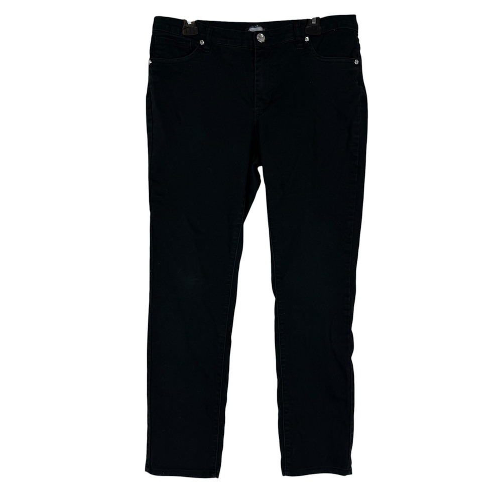 Venus Fame Straight Jeans Womens 14 Black Dark Wash Mid Rise Stretch Denim